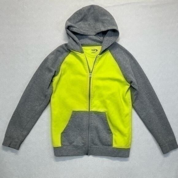 Neon Green Gray Full Zip Hoodie Size Large 12-14 - Picture 1 of 10
